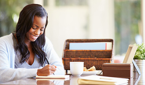 writer working at table
