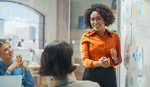 woman giving presentation