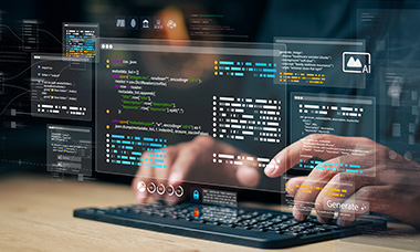 person using keyboard and AI tools
