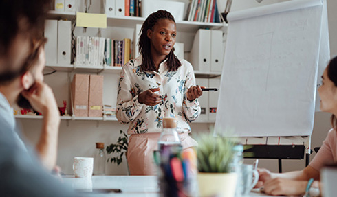 person leading a meeting