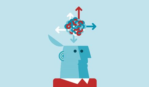 Person with brain and direction arrows floating above their head.