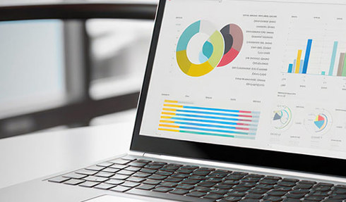 image of a laptop computer displaying data visualizations